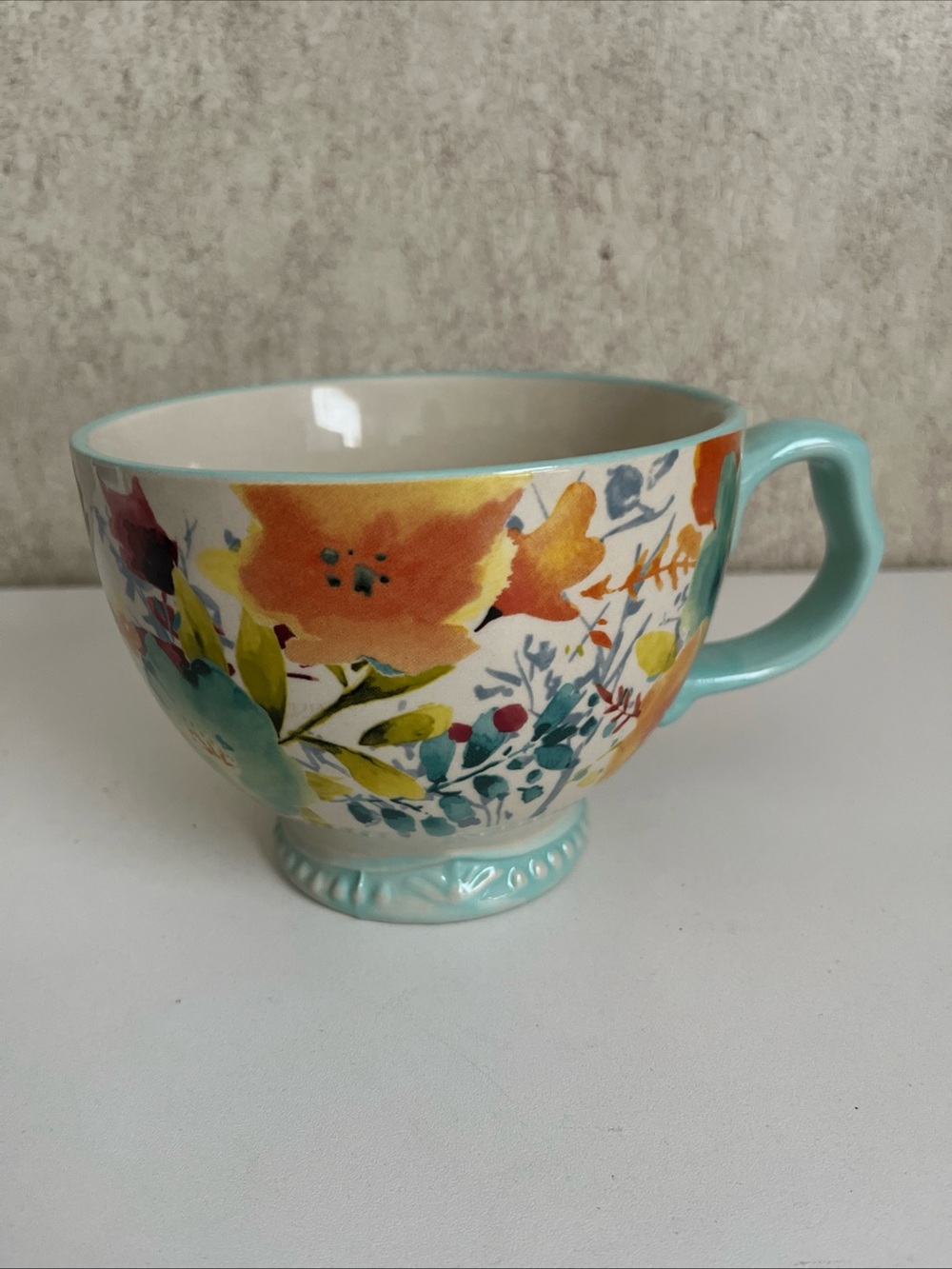 Pioneer Woman Ceramic Bowl Willow 27oz Large Jumbo Coffee Tea Cup Mug Soup Teal
